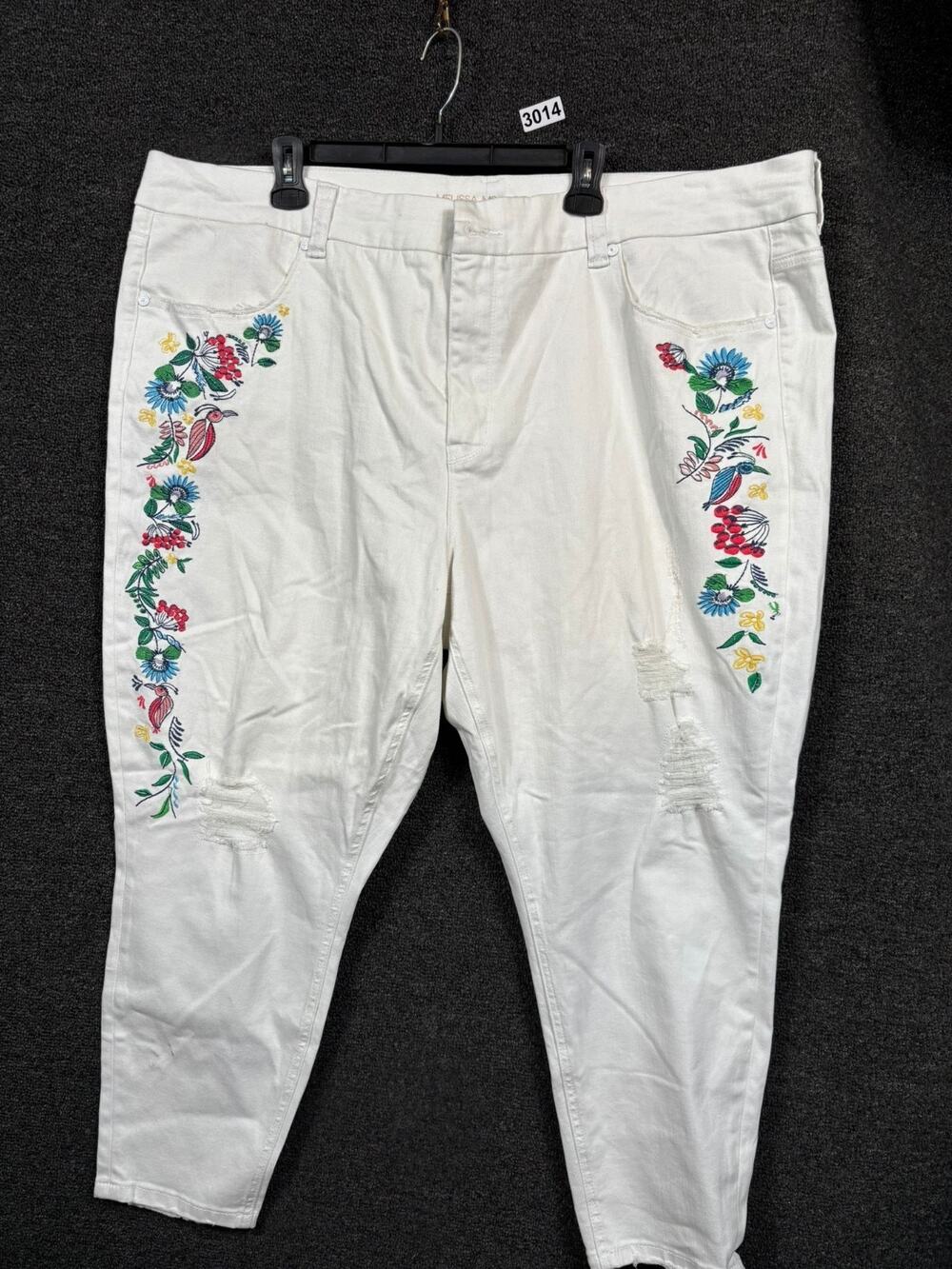 Melissa McCarthy Seven7 Pencil Jeans Women's 26W White Floral Denim Tapered Leg